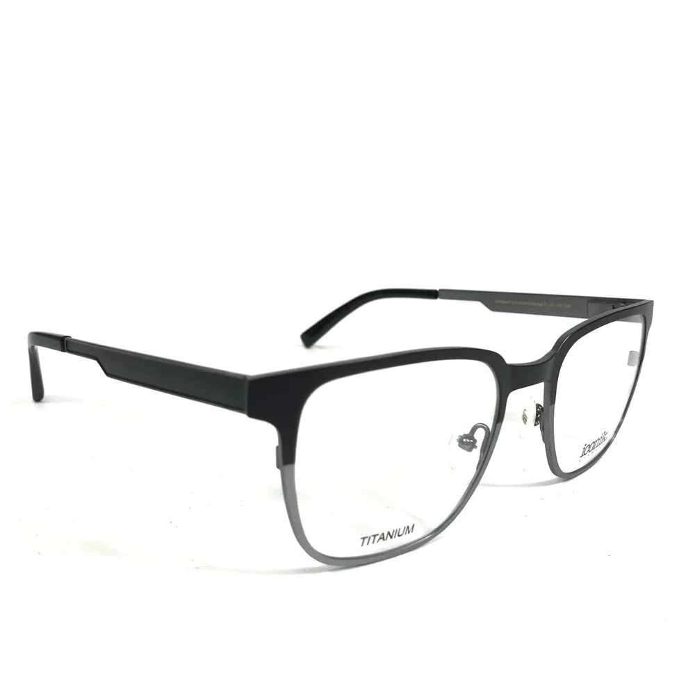 Iconik Eyeglasses Frames George C02 Black Grey Square Full Rim 51-20-140